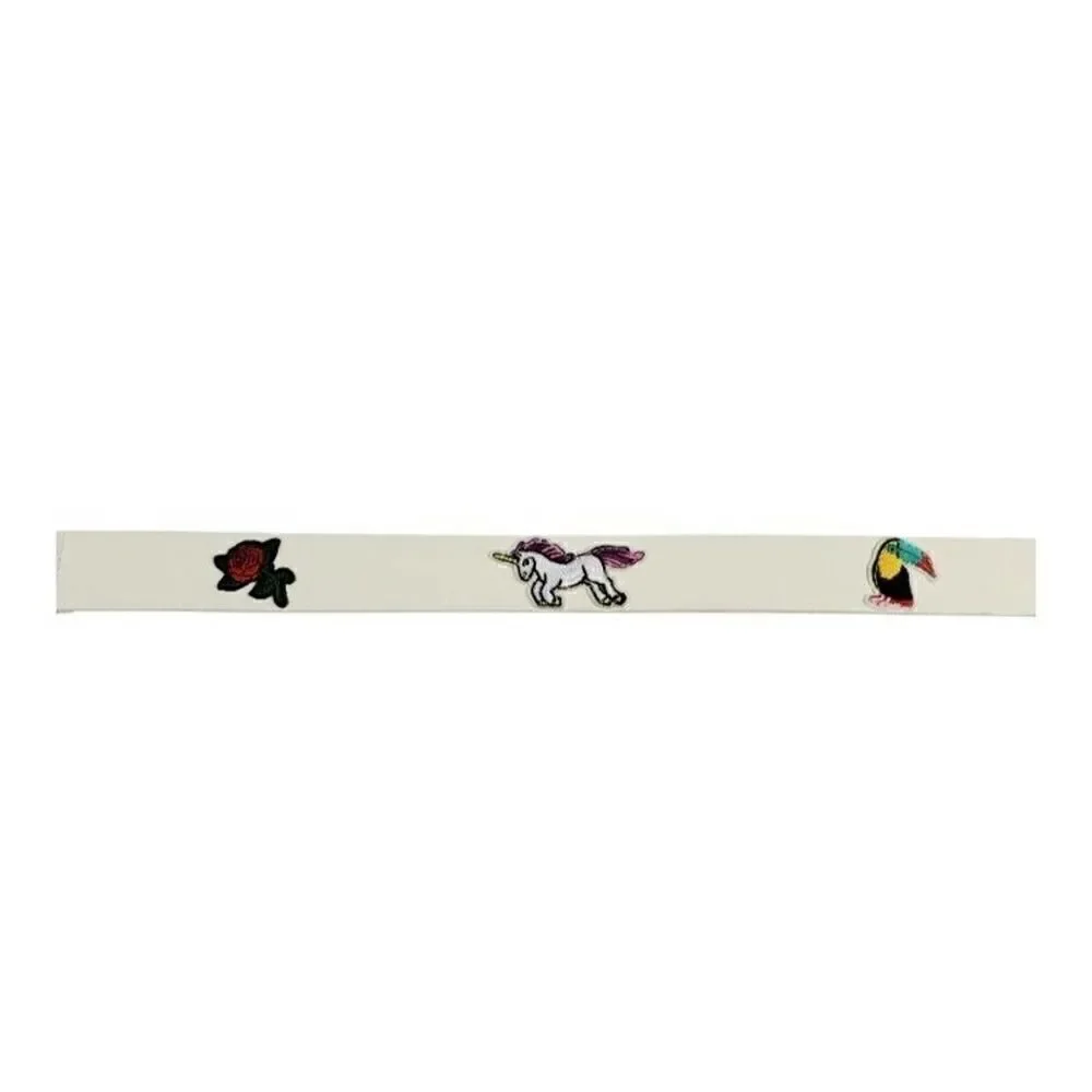 No Boundaries Kids Belt w/Patches Size S/M White Unicorn Rainbow Rose Kidcore
